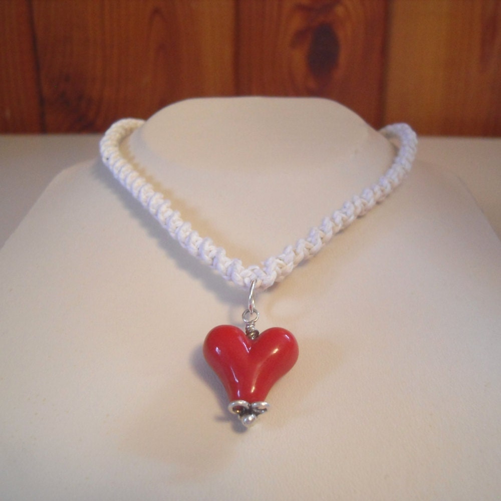 Red Heart Glass Hemp Necklace