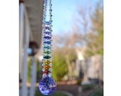 100 Beaded 10" Long Graduating Mesmerizing Swarovski Crystal Chandelier Ladder Rainbow Suncatcher 224 Facets Per Crystal Ball