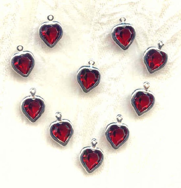 Swarovski Crystal Red Heart Charms Bezel Set Siam Ruby Valentines 10 Piece Set