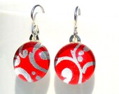 red and silver earrings - geisha gem danglies - glass and Japanese chiyogami with eco friendly Argentium sterling silver