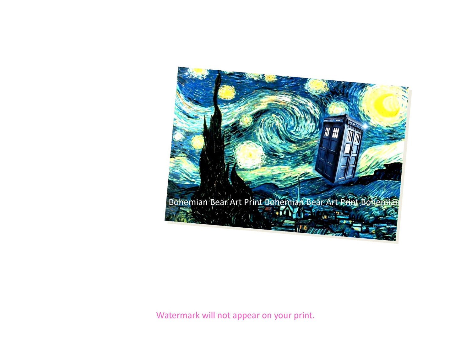 4x6 Doctor Who Inspired Starry Night TARDIS Collage, Glossy Print, Vincent Van Gogh, Sci Fi Art by BohoBear on Etsy.