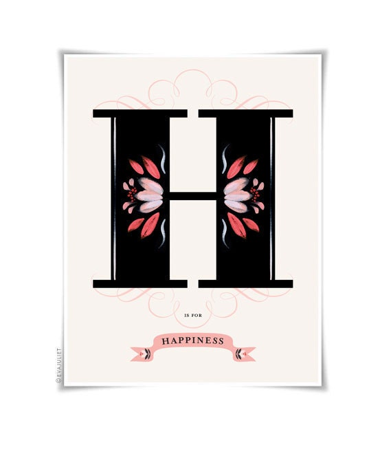 H is for HAPPINESS art print - typographical poster - 8.5X11