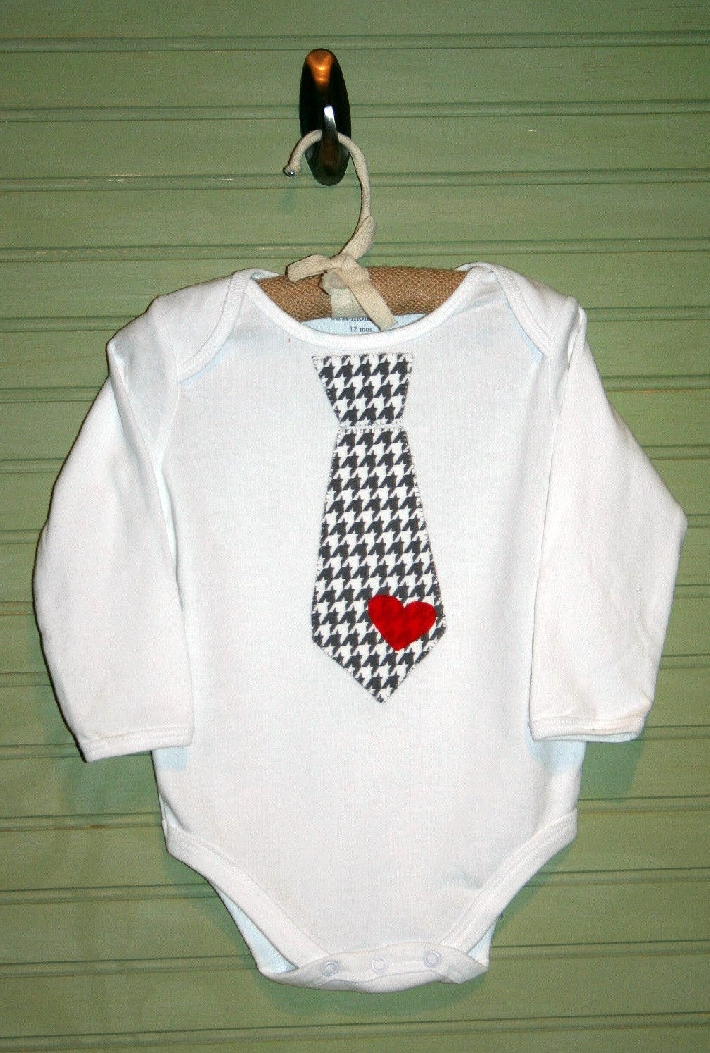 Houndstooth Tie With Heart Onesie