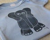 Lino Cut Elephant Onesie, Handdyed, Hand-printed, 3 to 6 Month Size