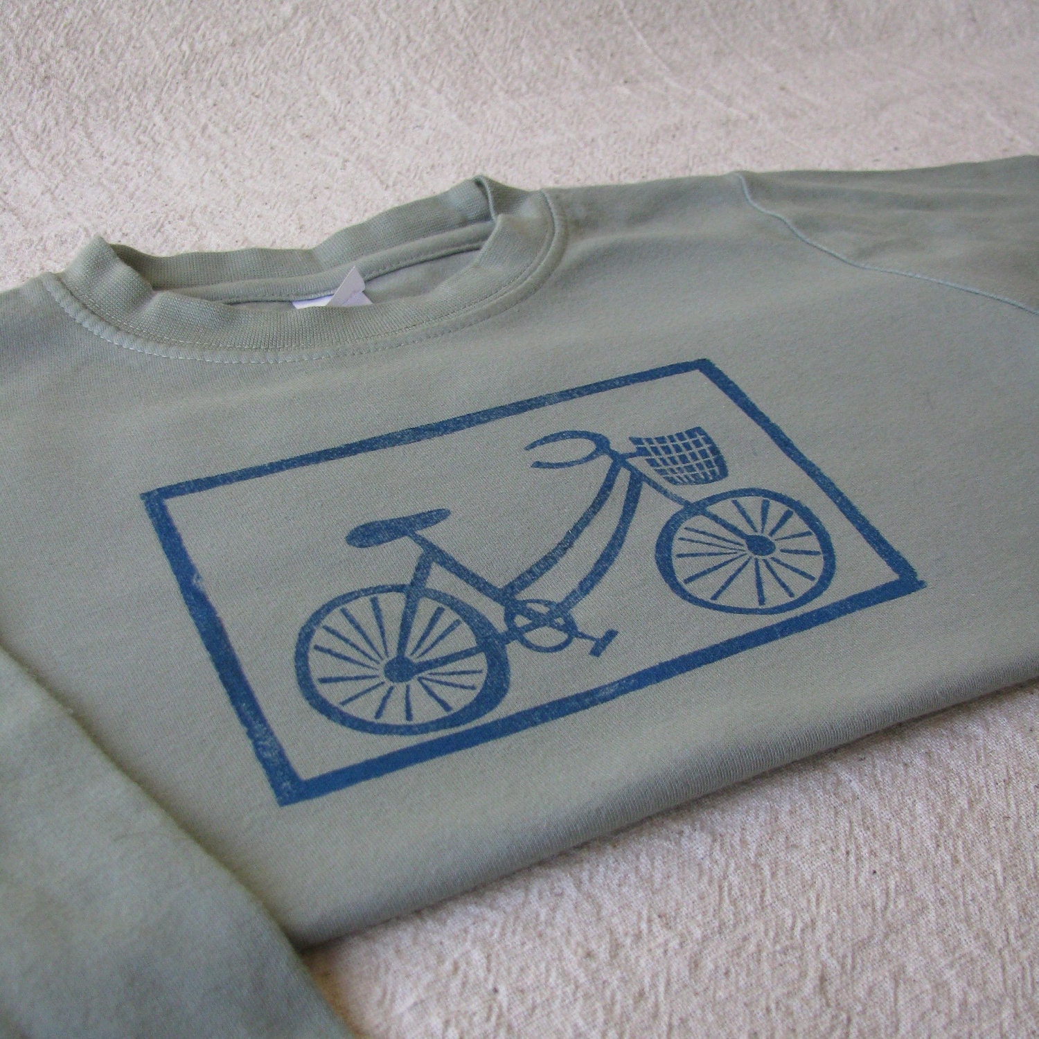 Linocut Bicycle Long Sleeve Tshirt, Hand-Dyed, Hand-Printed, 4T Size