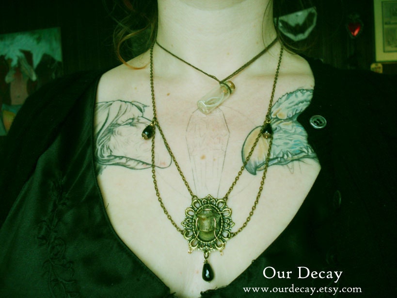 In Mourning - necklace with real bone antiqued brass - sale
