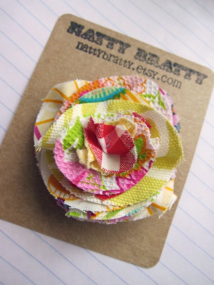 Bohemian Blossom Tiered Fabric Calico Layer Hair Clip - Shabby Chic . Ruffle . Citrus . Bright . Happy . Spring .