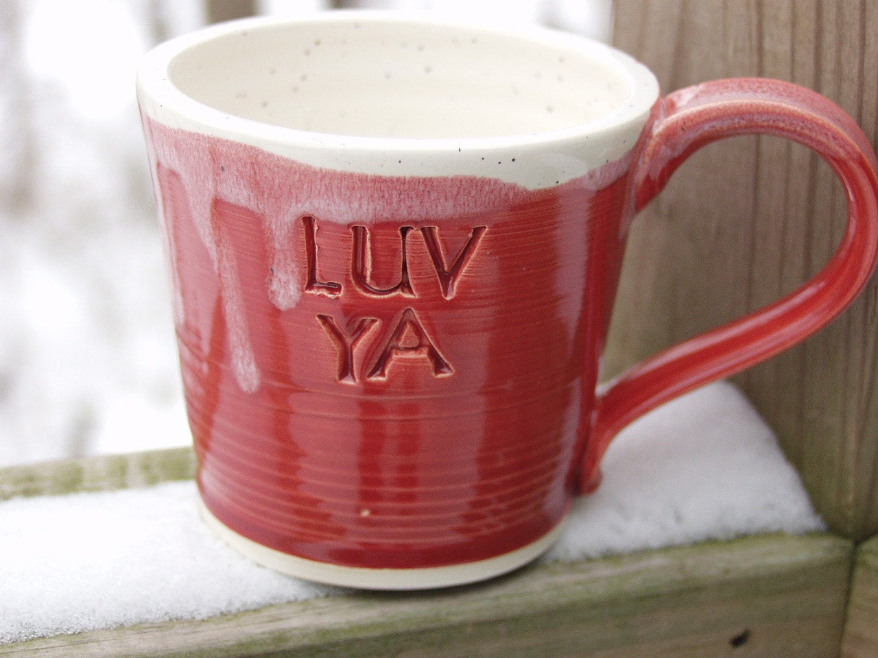 Valentine Red Love Luv Ya Hand Thrown Mug Under25 dollers Ready to Ship
