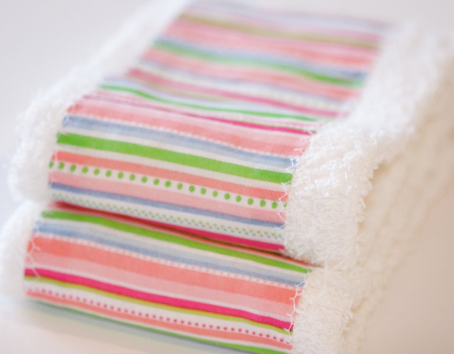 Baby Girl Washcloth /  Burp Cloth Gift Set Stylish Pink, Green, and Blue Striped Washcloth/Burp Cloth Set of 2 EtsyKids