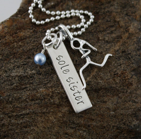 Sole Sister II Runner Necklace -  Runner  Jewelry - Marthon 5K 10K Triathlon Hand Stamped Sterling Silver Necklace