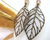Filigree Leaf Earrings Copper Leaf Dangle Earrings Bronze Jewelry