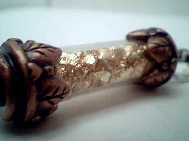 Genuine Gold flake filled jewelry vials handmade necklace