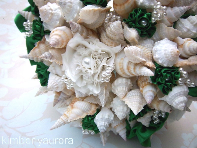 Custom Bridal Bouquet, Bridal Party of Shells, Bead and Crystals  FINAL PAYMENT