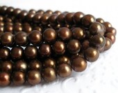 Pearls, rounded potato, chocolate brown, 6mm, 16 inch full strand