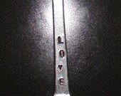 LOVE Stamped Metal Horseshoe / Horse Shoe Nail Pendant w Rayon Cord Necklace