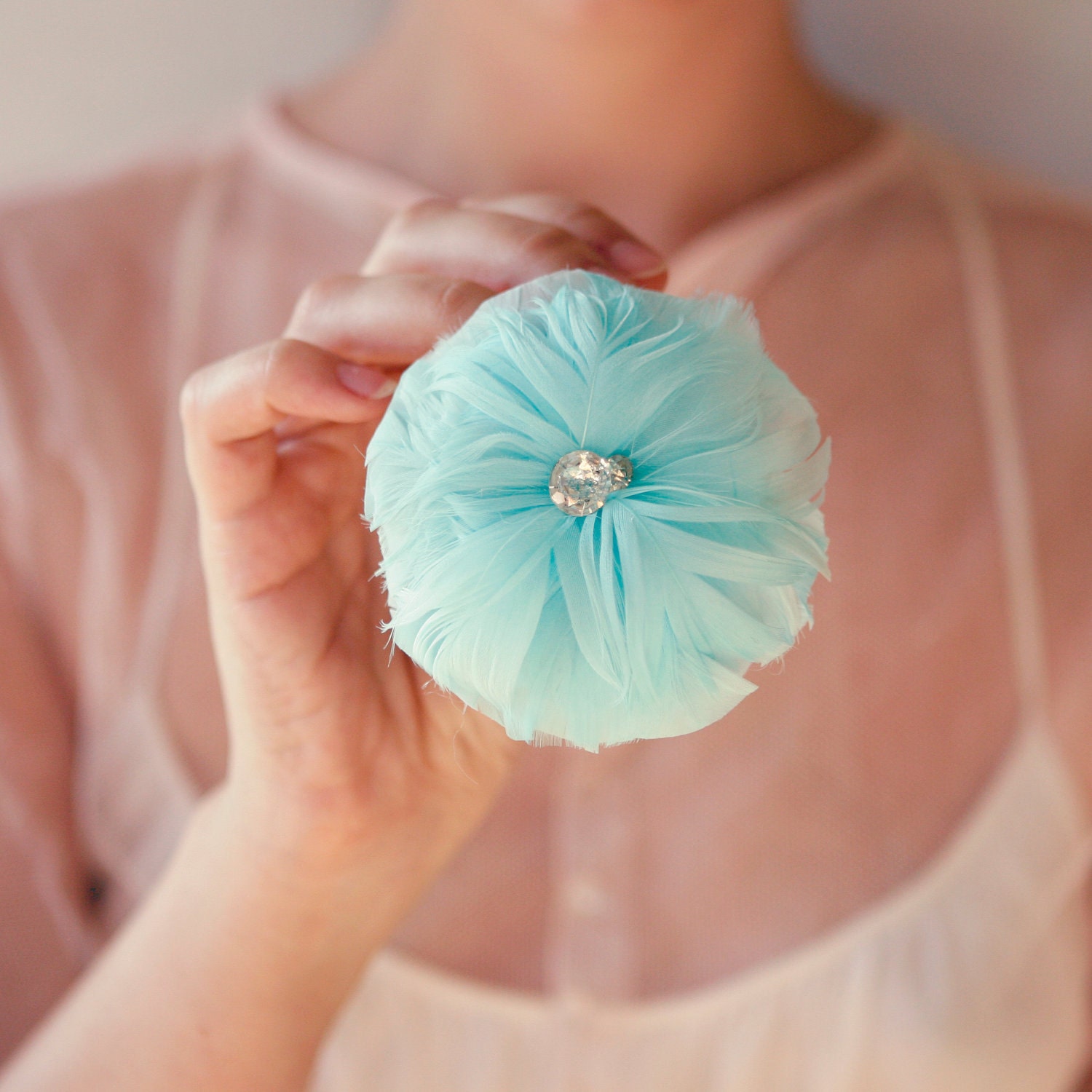teal feather hair clip