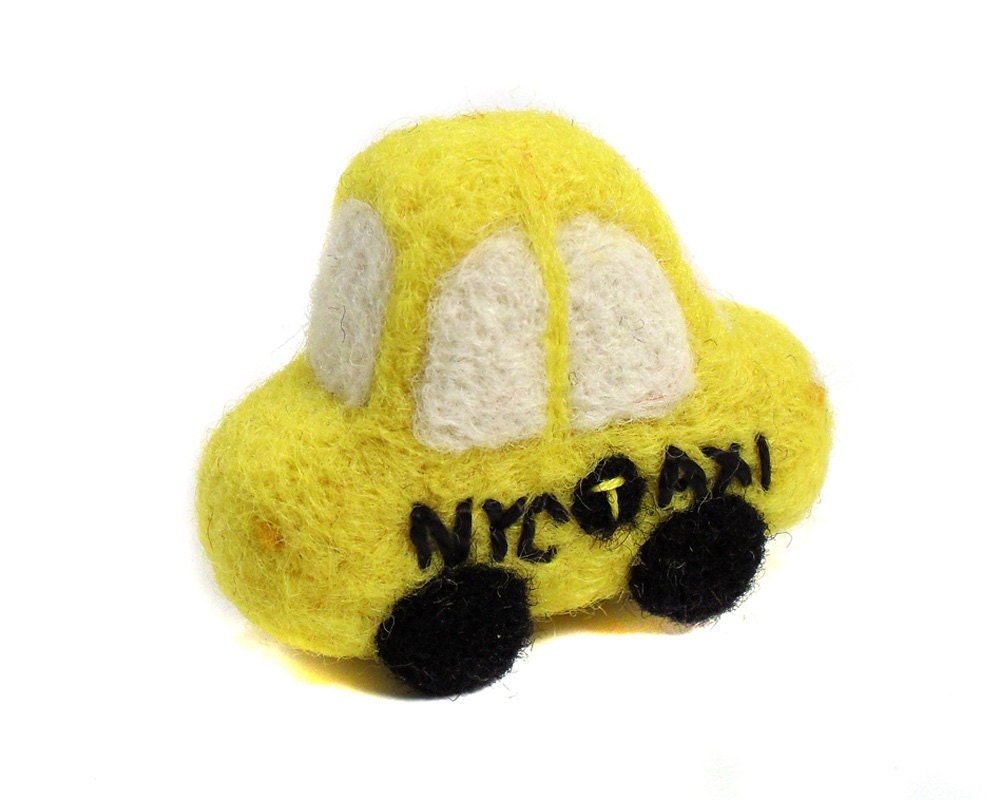 Needle Felted Car NYC Taxi Yellow - Ornament - Keychain - Hanging Ornament