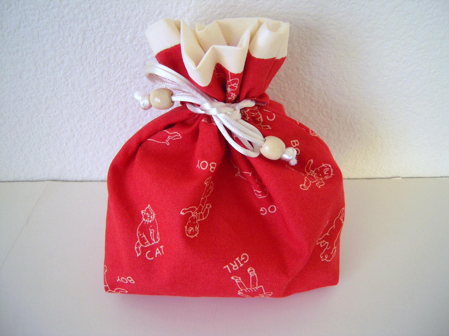 Mini Bag/Drawstring Pouch/Red Rooster Tiny Tots by the Vintage Workshop - Red