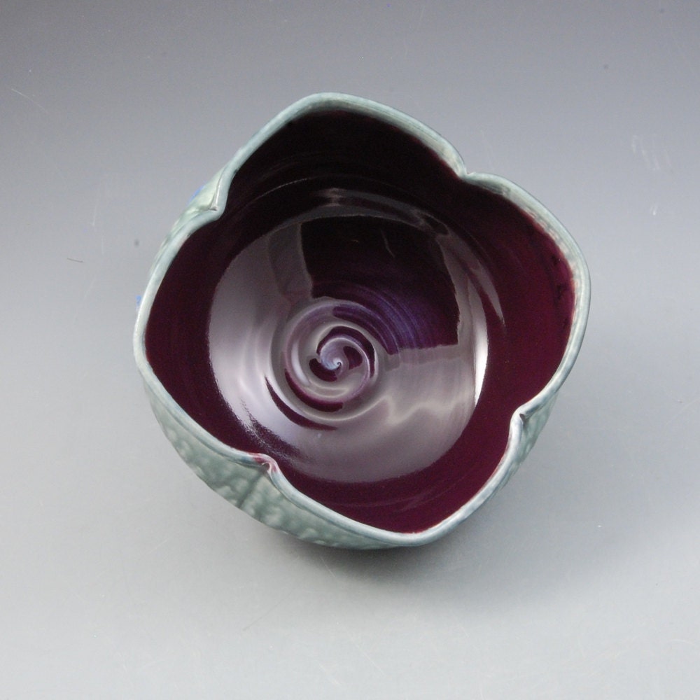 Teal Purple 6-Dent Serving Bowl Handmade Porcelain by Mark Hudak