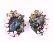 Green and Pink Art Glass Vintage Earrings