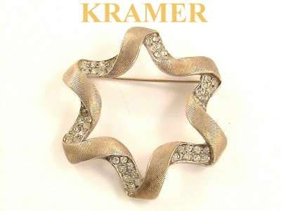 Kramer Ribbon and Rhinestones Gold Tone Star Brooch
