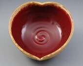 Valentines Heart shaped bowl cranberry red and golden brown handmade porcelain by Mark Hudak