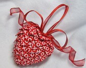 red handmade heart ornament, keepsake valentine decoration,