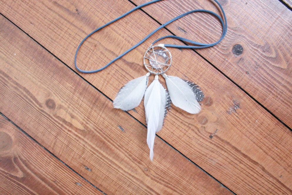 quartz crystal // feather dreamcatcher necklace
