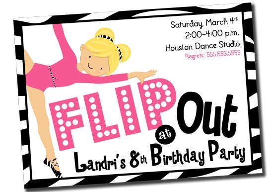 Printable Gymnastics Tumbling Birthday Party Invitation