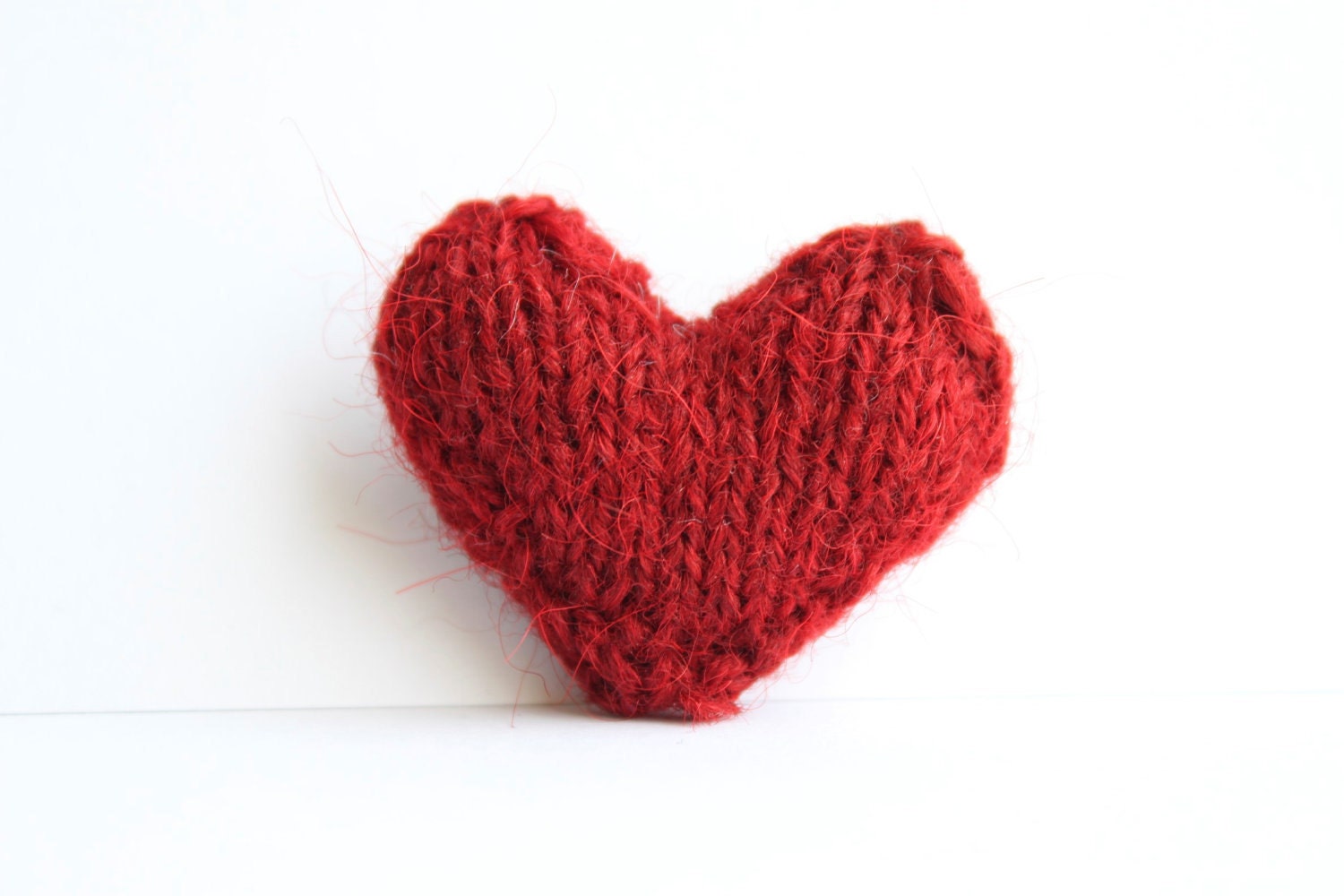 Red heart pin hand knitted in hand spun alpaca wool
