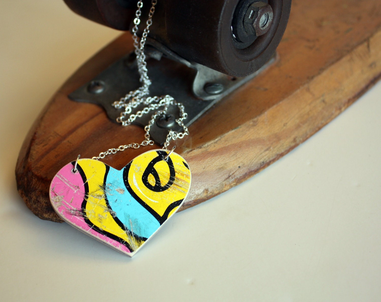 Recycled Skateboard Heart Necklace-Crazy Hippie Love