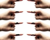 Fingerstache Mustache Temporary Tattoos. Set of 8. Color customizable.