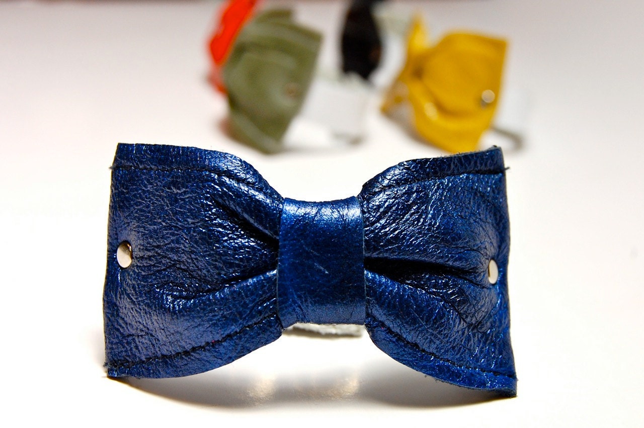 NEW Leather Bow Cuff in Blue