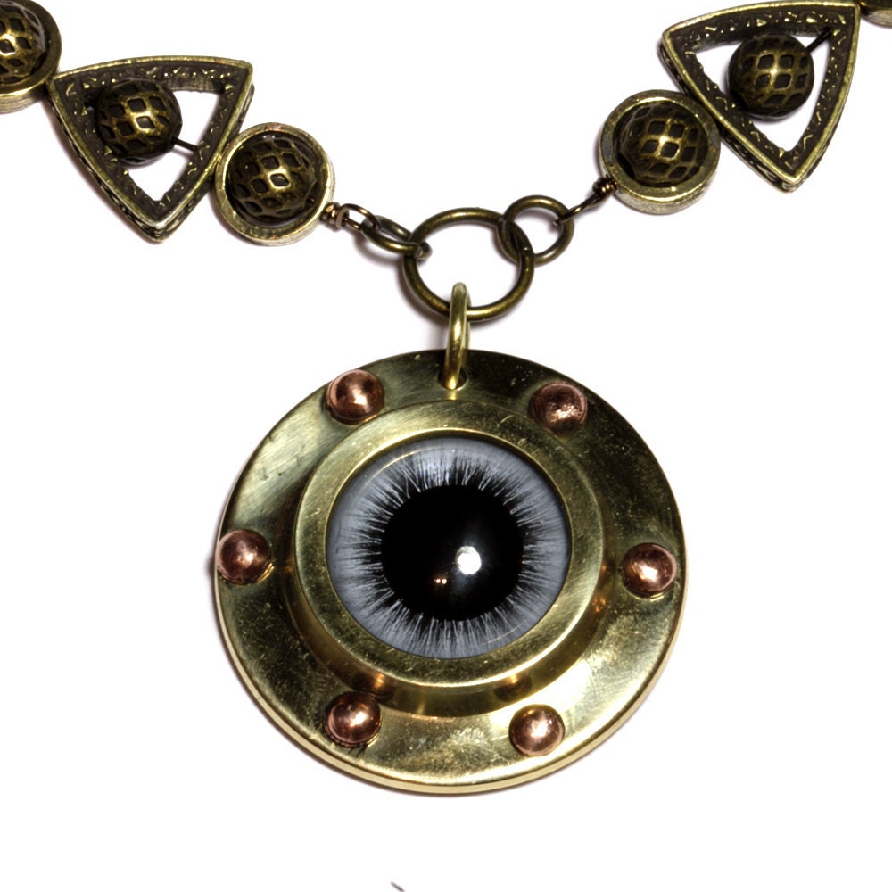 Steampunk Jewelry -  NECKLACE - Blue taxidermy Glass eye