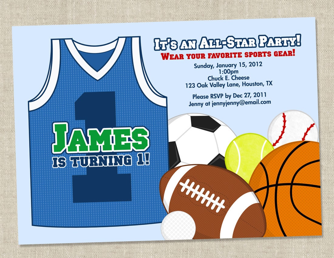 Sports Birthday Party Invitations - Baseball, Basketball, Football, Soccer, Tennis, Golf (Printable Digital File)