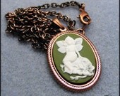 Fairy Cameo Necklace, Woodland with Antiqued Copper Chain 20 Inches