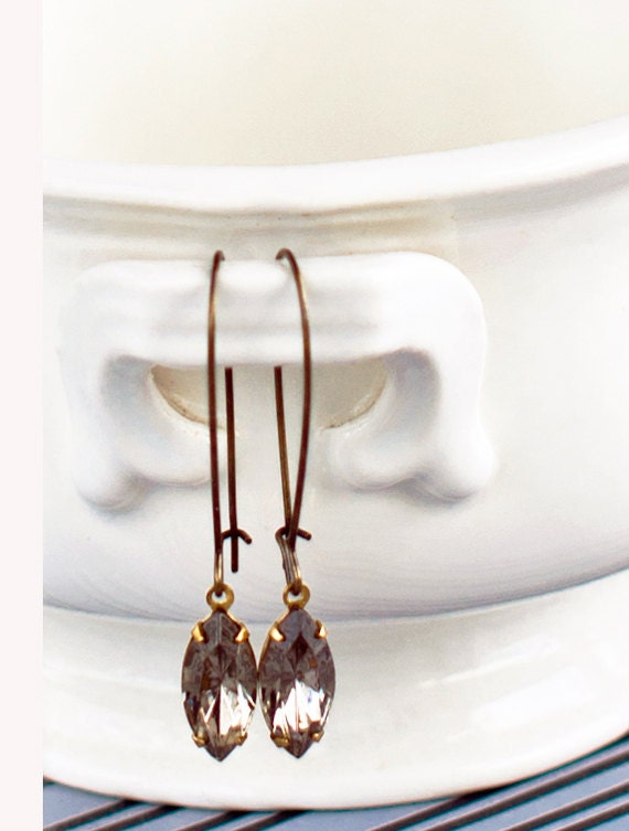 Black Diamond Earrings,Vintage,Navette Folied,Jewel Earrings,Estate Style Gems,Valentine's Day, Free Gift Wrap
