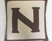 cream and brown custom made monogram initial pillows -18 inches