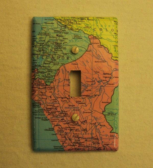 Map covered light switch plate, Ecuador and Peru