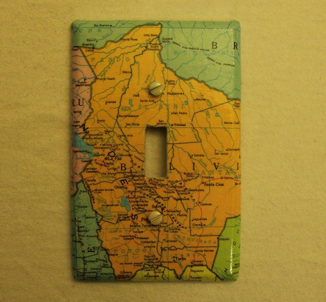 Map covered light switch plate, Bolivia