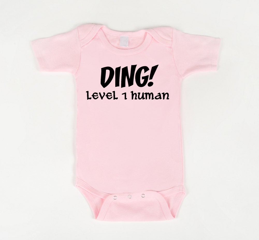 Geeky Baby Onesie DING Level 1 human (Pink)