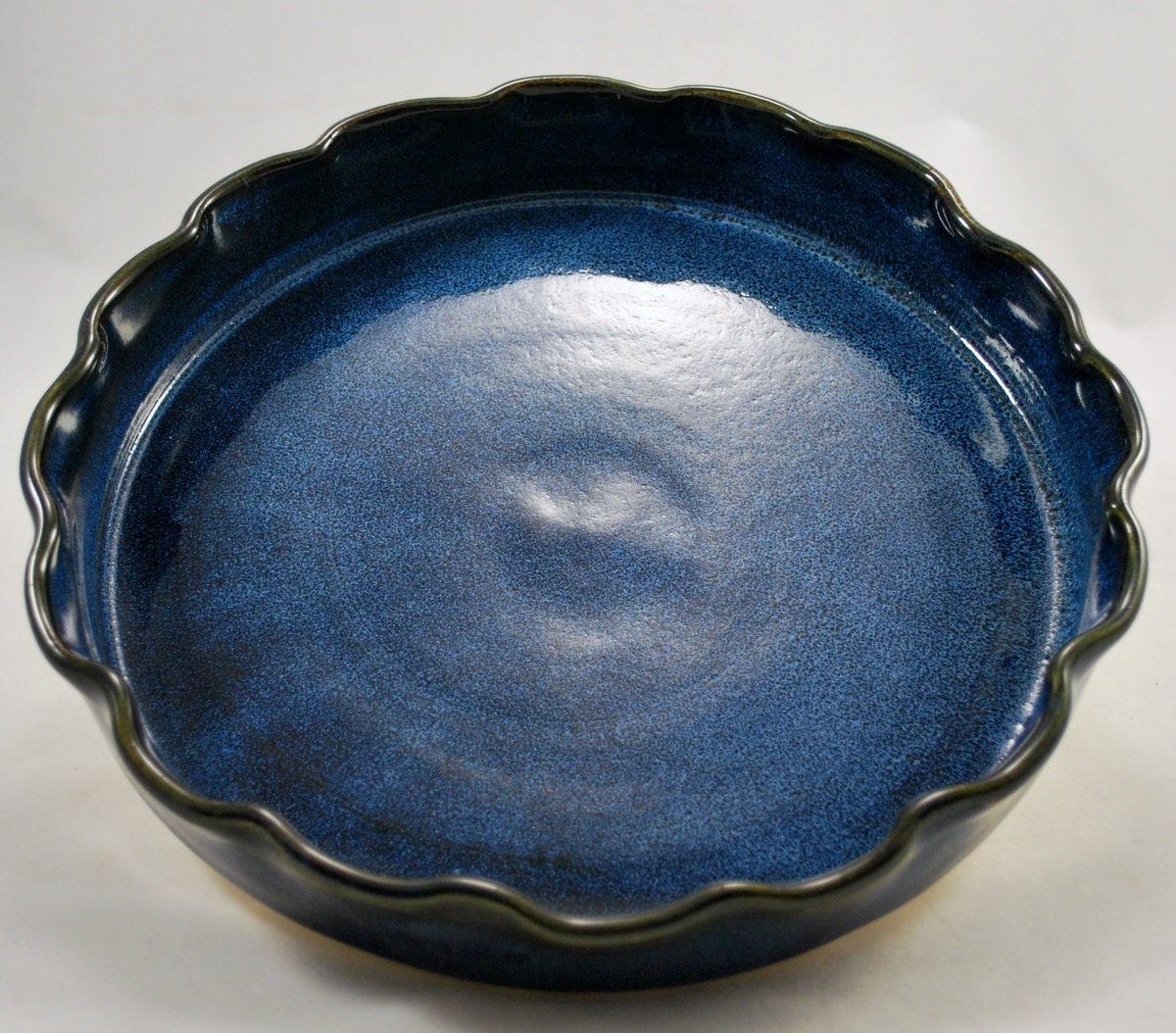 Large Cobalt Blue Ceramic Fluted Pie Plate