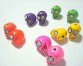 Bright Rainbow Flower Howlite Skull 12mm Beads-Variety of Five Pairs