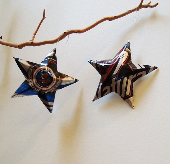 Natural Ice Anheuser Busch  Beer Stars Ornaments Aluminum Can Repurposed