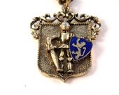 Vintage Heraldic Knight with Enamel Shield Necklace Figural