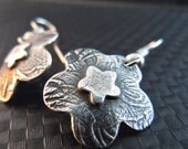Sweet Double Flower Fine Silver Artisan Earrings