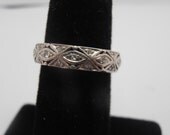 Estate Antique white gold,  wide  diamond eternity band Fillagree design