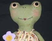 Handmade Primitive Folk Art  Doll - Frog -  Faye