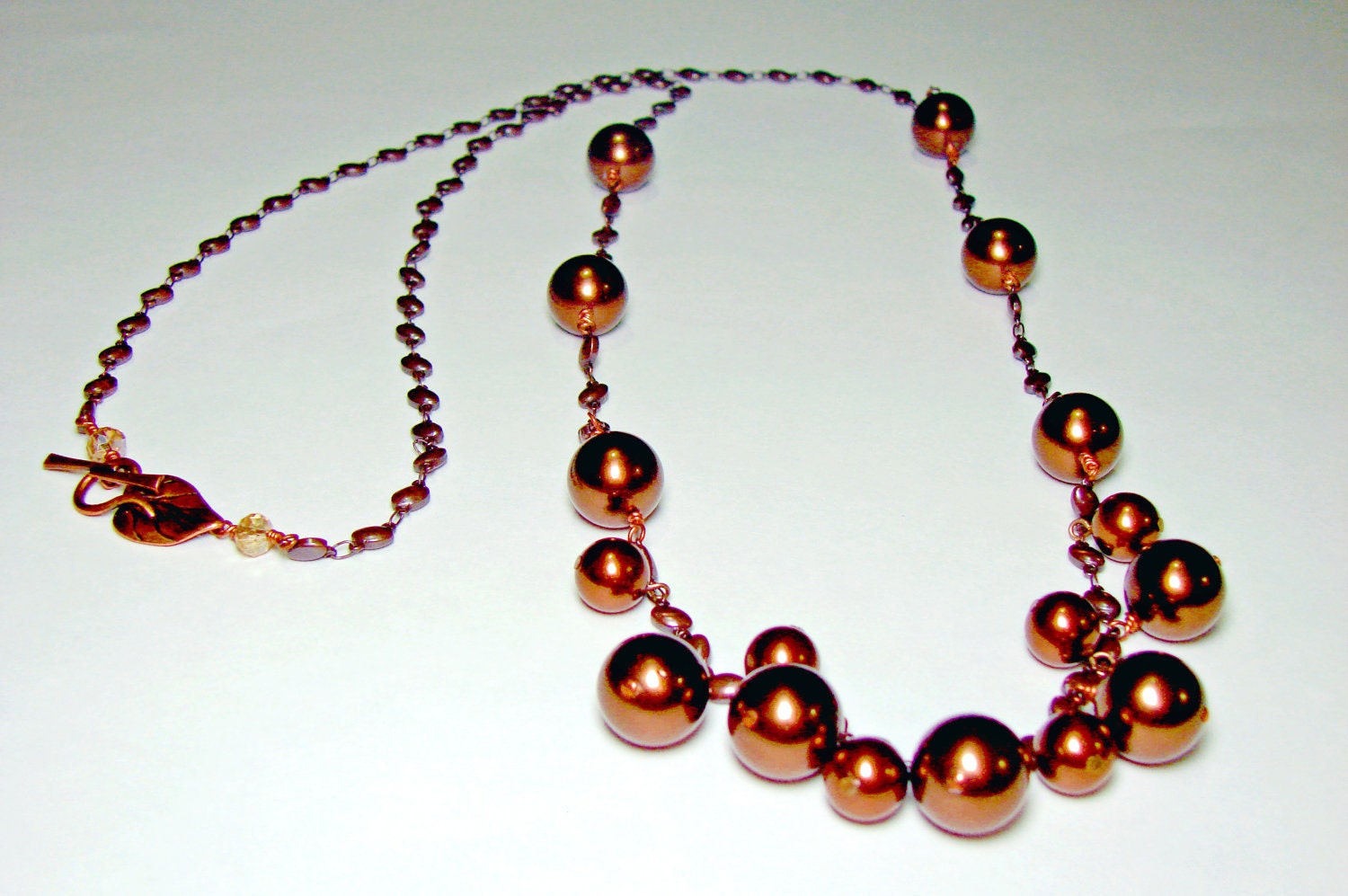 chocolate Brown pearl necklace, long chain