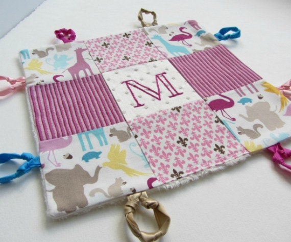 Baby Girl Blanket Lovey  with Custom Hand Embroidery and Knotties by Dolce Dreams